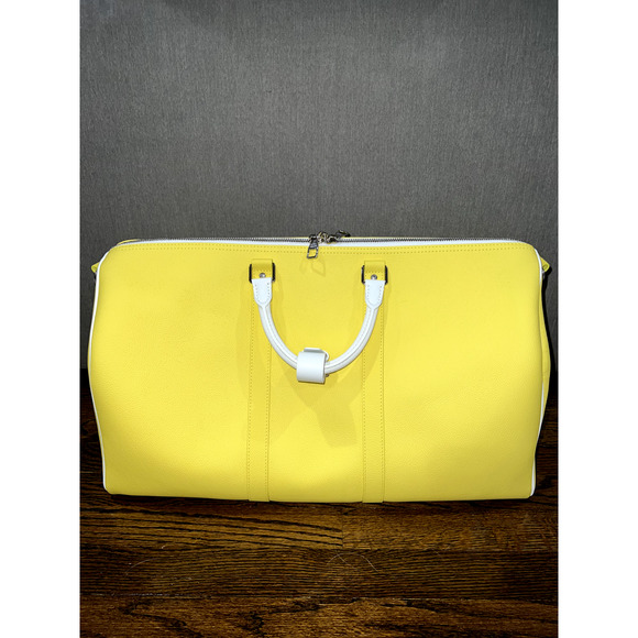 Louis Vuitton Keepall Bandouliere 50 Yellow White Exclamation Weekend Travel Bag - Picture 7 of 12